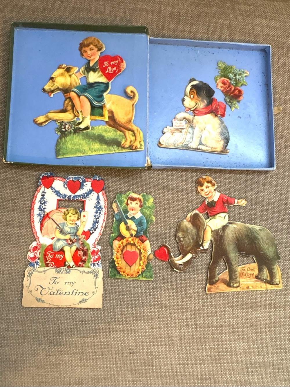 Antique Vintage Early 20th Century Die Cut Mechanical Valentine’s Day Card Set